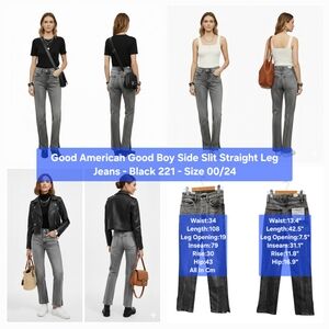 Good American Good Boy Side Slit Straight Leg Jeans - Black 221 - Size 00/24